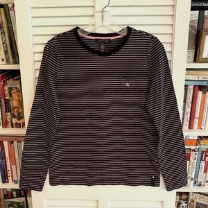 Lauren Ralph Lauren Black with Pink Stripe Long Sleeve Tee M